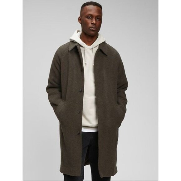 Mens Gap Green Wool Blend Raglan Mid-Length Over Coat M RB10145 NWT $245